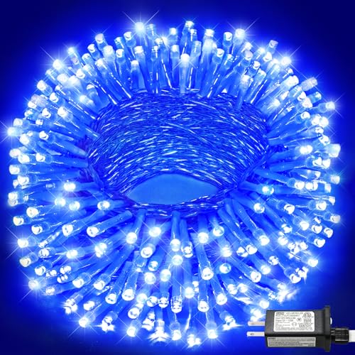 100FT 300 LED Outdoor String Lights, Plug in Connectable Christmas Lights Indoor, Waterproof 8 Modes String Lights for Outside House Room Wedding Patio Garden Holiady Decorations, Blue - color: Blue, size: 100ft 300LED