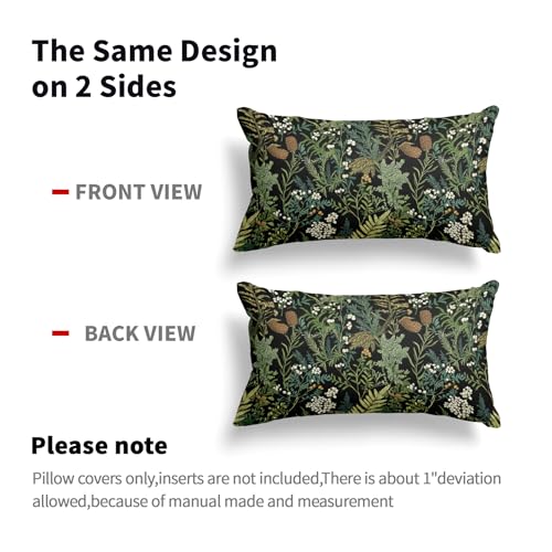 Black Green Botanical lumbar Pillow Covers 12x20 Inch Dark Green Flower Vintage Plant Throw Pillows for Farmhouse Cushion Covers Spring Summer Leaf Floral Pillow Cases for Bed Outdoor Decor Set 2 - color: S-black Green Leaf, size: 20" x 12" (Pack of 2)