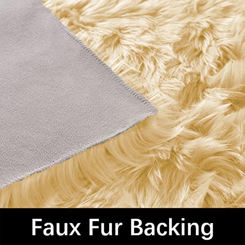 Latepis Yellow Fur Rugs Small 2x3 Area Faux Sheepskin Rug Throw for Sofa Cushion Chair Fluffy Rug Carpet for Bedroom Dorm Room Home Décor Rectangle - color: Light Yellow, size: 2' x 3' (Rectangular)
