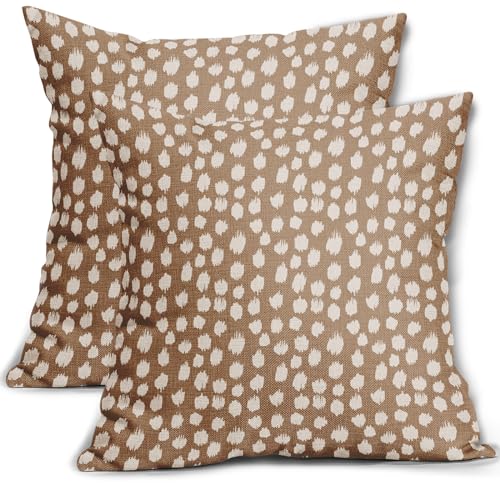 Sweetshow Brown Cream Dots Pillow Covers 16x16 Set of 2 Boho Design Polka Dot Throw Pillows Modern Trendy Print Outdoor Decorative Pillowcase Square Linen Cushion Cases Decor for Sofa Couch Bed - color: Brown Cream Dots, size: 16" x 16" (Pack of 2)