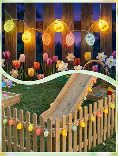 LED Easter Yellow Chicks Cracked Egg String Lights, 8.5Ft Plug in Eggs Lights Indoor Easter Decorations, 10 Multicolor Easter Fairy Lights for Outdoor Party Birthday Garden Spring Home Decor for Kids - color: Multicolor Egg Chick