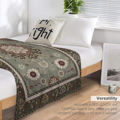 Boho Floral Green Throw Blanket,Vintage Elegant Country Rustic Farmhouse Pattern Soft Throw Blanket for Couch Sofa Camping Office Travel Home Bedroom Decor All Seasons 30"x40" - color: Boho-21, size: 30x40in