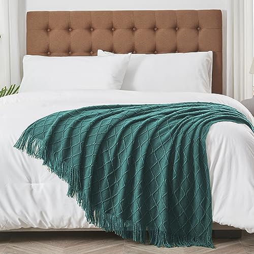 inhand Knitted Throw Blankets for Couch and Bed, Soft Cozy Knit Blanket with Tassel, Blue Lightweight Decorative Blankets and Throws, Farmhouse Warm Woven Blanket for Men and Women, 50"x60" - color: Blue, size: 50"x60"