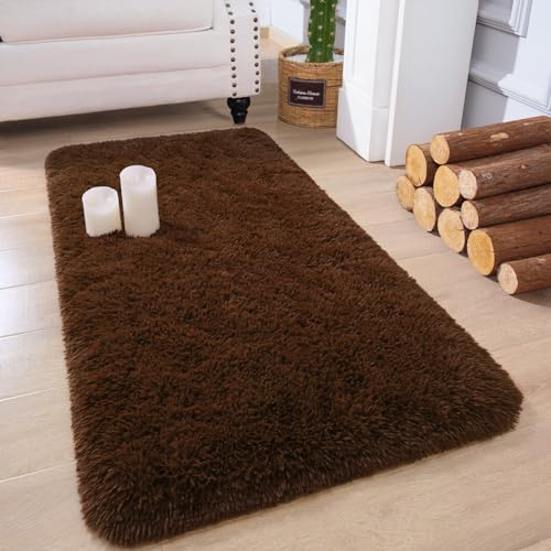 Chicrug Soft Runner Rug for Bedroom Living Room Plush Fluffy Rugs 2x4 Feet, Shag Furry Runner Carpet Non Shedding for Nursery Children Kids Girls Room Home Decorative, Coffee - color: Coffee, size: 2' x 4' (Runner)
