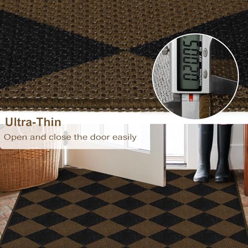 Rugalia Easy Jute Checkered Entryway Rug, 2x3 Coffee Modern Indoor Outdoor Doormat, Washable Non-Slip Neutral Small Kitchen Rug Farmhouse Diamond Throw Rugs for Entrance Bedroom Bathroom - color: Coffee Checkered, size: 2' x 3' (Rectangular)