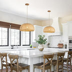 Bamboo Large Pendant Light Fixture 17.8 inch One-Light Adjustable Rustic Basket Handmade Woven Pendant Lighting for Kitchen Island Farmhouse Dining Room Living Room - color: Natural