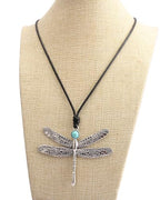 Leather Necklace for Women Long Boho Pendant Hippie Choker Necklace Bohemian Layered Leather Rope Wooden Jewelry Gifts - style: Dragonfly Necklace Silver