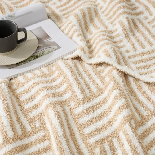 Snuggle Sac Ultra Soft Boho Throw Blanket for Couch Sofa Bed 50x60 inches, Reversible Beige Striped Blanket Microfiber Fluffy Fuzzy Cozy Knit Soft Throws Birthday Gifts for Women - color: Beige Boho, size: Throw(50"x60")