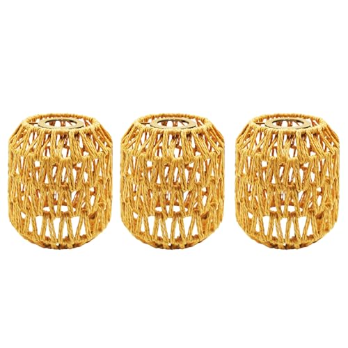 3-Pack Boho Rattan Lamp Shades - Handwoven Wicker for Chandelier, Pendant, Table & Floor Lamps, Wall Sconce - Farmhouse Vintage Home Decor