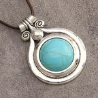 Leather Necklace for Women Long Boho Pendant Hippie Choker Necklace Bohemian Layered Leather Rope Wooden Jewelry Gifts - style: Leather Turquoise Necklace