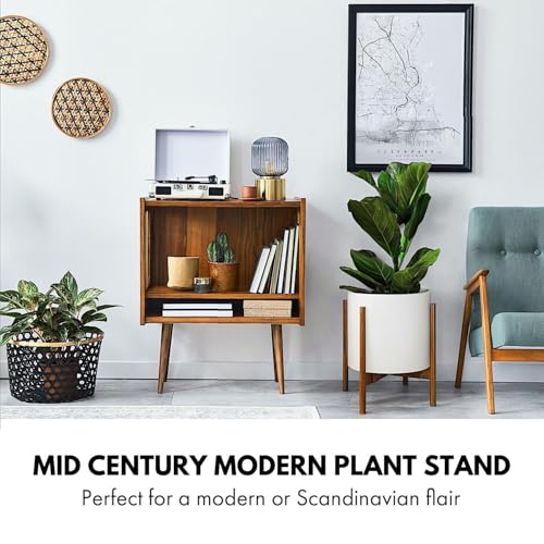 Fox & Fern Large Adjustable Plant Stand Indoor — 11 to 15 Inch Mid Century Bamboo Plant Stand - Plug In Design - Easy to Assemble - Two Heights - For 11, 12, 13, 14 & 15 Inch Pots (Not Included) - color: Polished Bamboo, size: 11 - 15 Inch - Adjustable