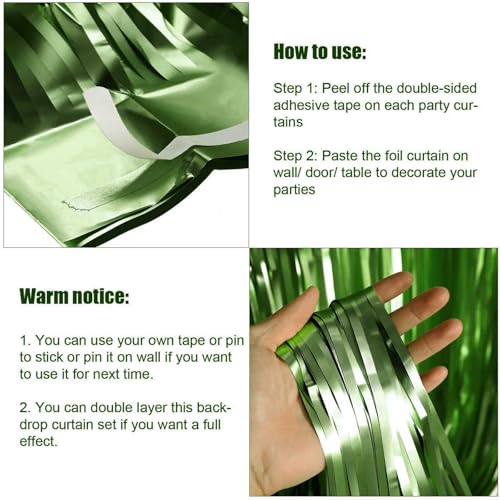 4 Pack Light Green Foil Fringe Curtain Backdrop, 3.28Ft x 8.2Ft Metallic Tinsel Foil Fringe Streamer Curtains for Photo Booth Props, Birthday, Wedding, Christmas Decorations Party Supplies New - color: Light Green