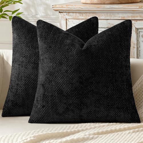 MIULEE Pack of 2 Couch Throw Pillow Covers 18x18 Inch Black Modern Boho Accent Decorative Pillow Covers Soft Chenille Farmhouse Cushion Covers for Home Decor Bed Sofa Living Room - color: Black, size: 18" x 18" (Pack of 2)