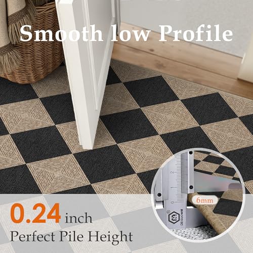 PureCozy 2x3 Checkered Easy Jute Kitchen Front Doormat Non Slip Washable Neutral Area Rug Textured Diamond Non Shedding Low Pile Black Checkerboard Floor Carpet for Farmhouse Entryway Porch Doorway - color: Black Textured|checkerboard-1, size: 2' x 3' (Re