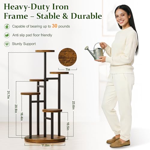 5 Tiers Wood Plant Tables Indoor Plant Stand Tall Metal Wood Plant Shelf Outdoor Indoor Plant Table Rack Tiered Plant Stand Garden Accessories for Living Room Balcony Patio - BlackRound - color: BlackRound, size: 5-tiers