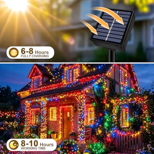 Solar String Lights 2 Pack Total 66FT 200LED Solar Fairy Lights Outdoor Waterproof 8 Lighting Modes Twinkle Lights for Patio, Garden Yard Party Wedding Tree Christmas Halloween Decoration, Multicolor - color: Multicolor