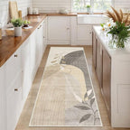 MUJOO Washable 2x6 Runner Rugs for Kitchen Hallway Bedside Bathroom Laundry Room Bedroom,Boho Long Area Rug Non Slip Carpet Throw Rug Mid Century Modern Abstract Botanical Geometric Neutral Beige - color: Beige（modern）, size: 2' x 6' (Rectangular)