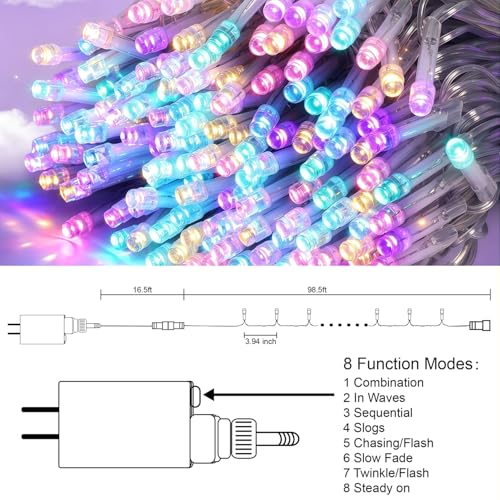 LJLNION 300 LED Easter String Lights, Extra Long 98.5FT Fairy Lights Outdoor Indoor, 8 Lighting Modes, Plug in Waterproof for Patio Garland Party Bedroom Garden Spring Decorations (Pastel Multicolor) - color: Pastel Multicolor