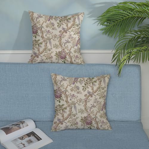 Chinoiserie Throw Pillow Covers 18x18 Inch 2 Pcs Vintage Purple Green Floral Bird Decor Pillow Covers Flower Outdoor Seasonal Farmhouse Decorative Pillowcase Linen Cushion Cover for Couch Sofa - color: Chinoiserie Purple Green Floral Bird, size: 18" x 18"