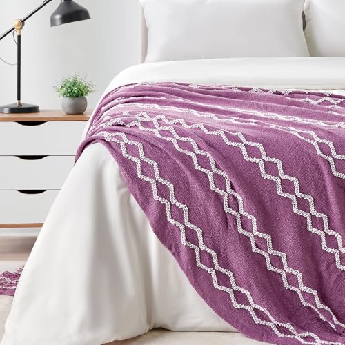 BOURINA Fluffy Chenille Knitted Fringe Throw Blanket Lightweight Soft Cozy for Bed Sofa Chair Throw Blankets Deep Purple 50" x 60" - color: A-purple, size: 50"×60"