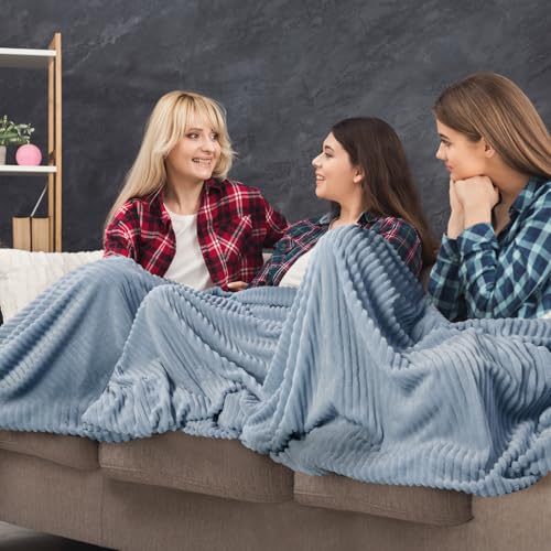 Buryeah 12 Pcs Flannel Throw Blanket Bulk 50 x 60 in Sleepover Blanket Outdoor Wedding Throw Lightweight, Oeko-tex Standard 100 Certified for Sofa Homeless Gifts (Dusty Blue) - color: Dusty Blue