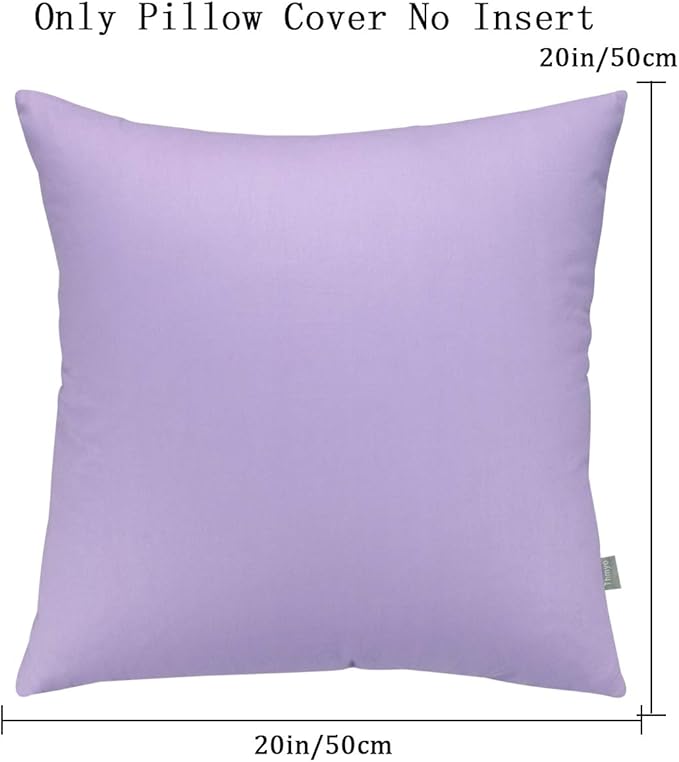 4-Pack 100% Cotton Comfortable Solid Decorative Throw Pillow Case,Thmyo Square Cushion Cover Pillowcase Sublimation Blank Pillow Covers DIY Throw Pillowcase for Sofa(20x20 inch/ 50x50cm,Light Purple)