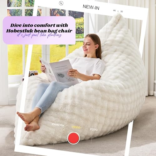 Hobestluk 3 in 1 Bean Bag Chair Giant Bean Bag Chairs for Adults with Bubble Cover Convertible Bean Bag Floor Cushion with Machine Washable Cover for Living Room (Bubble White) - color: Eider White