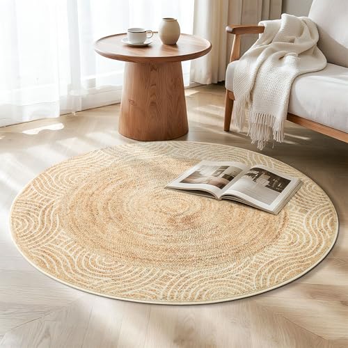Asrug Imitation Jute Low Pile Round Rug Area Rug Washable Non-Slip Circle Rug Soft Plush Touch Circle Rugs Round for Kitchen Bathroom Living Bedroom Nursery, Carpet 3ft /36 inch/91 cm Brown - color: Brownline, size: 3ft