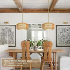 12.6 inch Natural Rattan Light Fixture Woven Pendant Lights Rustic Light Fixtures Fabric Shade Boho Chandelier for Dinning Room Kitchen (Bulb Incl.) - color: 12.6"-Natural-Prism