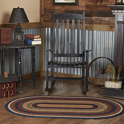VHC Brands Stratton Primitive Jute Blue Striped Accent Rug Oval Decor w/Floor Pad 36"x60" - size: 36x60