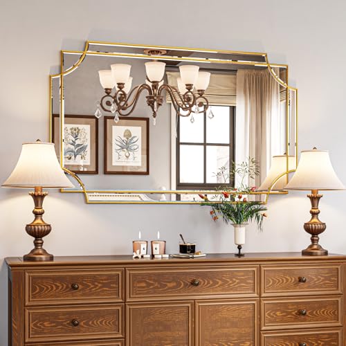 Kelly Miller 30"x48" Large Gold Mirror for Wall Decor, Modern Decorative Mirror Rectangle Wall Vanity Mirror Bevelled Full Length Mirror for Bathroom Living Room Bedroom Farmhouse Fireplace Entryway - size: 48"L x 30"W