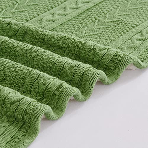 Longhui bedding Sage Green Acrylic Cable Knit Sherpa Throw Blanket - Thick, Soft, Big, Cozy Sage Green Knitted Fleece Blankets for Couch, Sofa, Bed - 50 x 63 Inches - color: Sage Green, size: 50" x 63", Standard