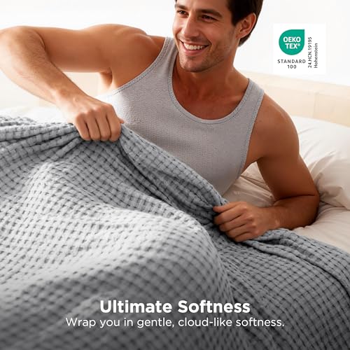 Bedsure Cooling Cotton Waffle Full Size Blanket - Lightweight Breathable Blanket of Rayon Derived from Bamboo for Hot Sleepers, Luxury Throws for Bed, Couch and Sofa, Grey, 80x90 Inches - color: Grey, size: Full (80" X 90")