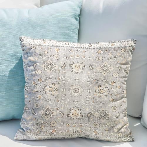 Snycler Boho Throw Pillow Covers Farmhouse Home Decor for Sofa Porch Patio Bed Room Outdoor，Set of 2，Bohemian Carpet Throw Pillows for Couch Decorative Pillow Cases，16x16inch,Grey - color: Floral-grey, size: 16" x 16" (Pack of 2)