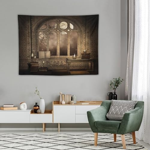 Houselerax Gothic Tapestry,Antique Victorian Style Magic in a Medieval Library Wall Hanging Decor Tapestries for Bedroom Living Room 60"x40" - color: Gothic-11, size: W60xL40in