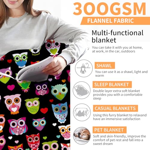 Throw Blanket for Couch, 300GSM Warm Soft Cozy Flannel Blanket, Cute Blanket for All Seasons Bedroom Home Decor Gifts, Colorful Boho Owls 50x60 Inches - color: Colorful Boho Owls