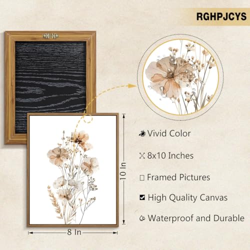 Neutral Watercolor Botanical Wall Art Vintage Floral Canvas Art Prints Orange Flower Plants Picture Minimalist Wall Decor Boho Artwork Framed for Girls Room Bedroom Living Room Decoration, 8"x10"x1Pcs - color: Neutral Flowers, size: 10"L x 8"W