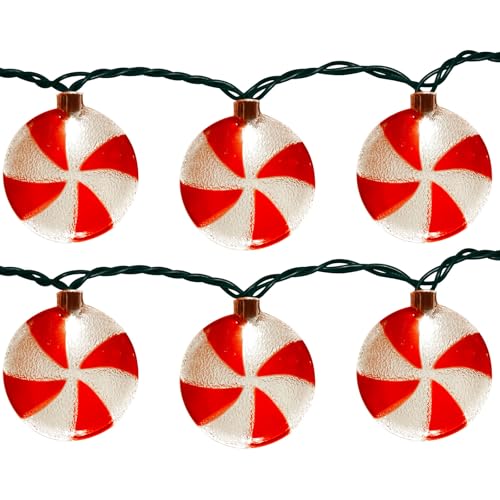 8.5Ft Christmas Candy Light, Christmas Decorations String Lights with 10 Red White Peppermint Bulbs, Plug in Fairy Lights for Indoor Party Kid's Room Xmas Tree Patio Bedroom Garden Decor - color: Red White Candy