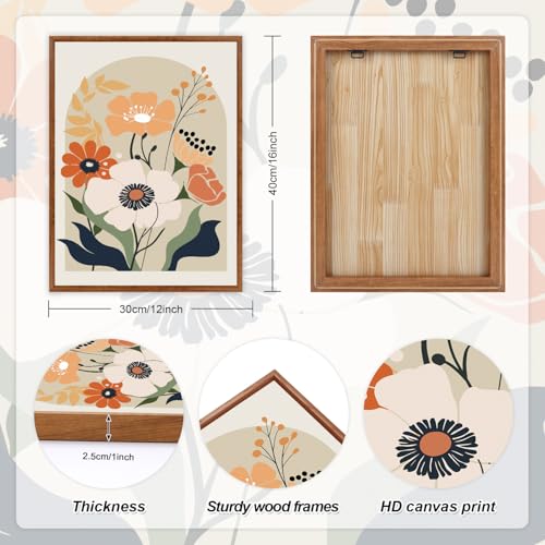 KAIRNE Boho Canvas Wall Art,Abstract Floral Wall Decor,Modern Minimalist Prints Set of 3(16”X24”),Botanical Wall Art Paintings,Bohemian Mid Century Artwork for Living Room Bedroom Office Decor,Framed - color: Abstract Boho Flower(medium), size: 16"Lx24"W
