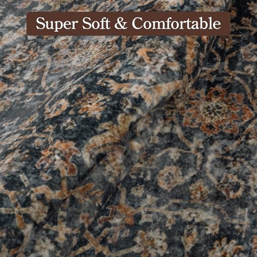 Collive Washable Area Rug 8x10, Antique Distressed Rugs for Living Room, Vintage 8x10 Non Slip Farmhouse Modern Bedroom Carpet Stain Resistant Print Accent Floor Mat for Dining Office - Brick - color: Antique, size: 8' x 10' (Rectangular)