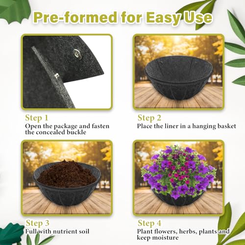 Riare 8 Pack 14 Inch Round Fabric Planter Basket Liner- Hanging Basket Liners Replacement Coco Fiber Liner Alternative for Hanging Basket Flowers (Prevent Birds from Nesting) - size: 14inch