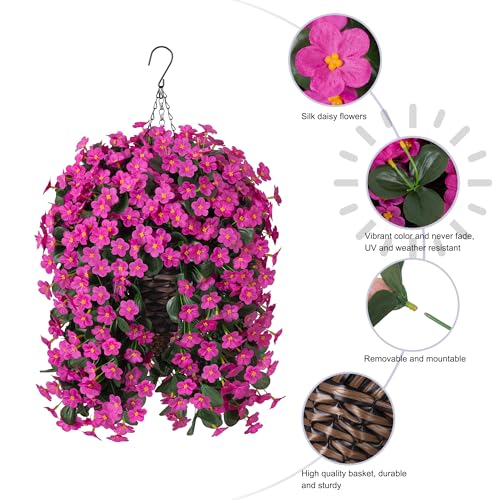 Artificial Silk Hanging Flowers Plants Baskets for Outdoor Decoration, Spring Outside Decoration, Fake UV Resistant Look Real Fuchsia Orchid Trailing Vines for Porch Patio Home - color: Fuchsia
