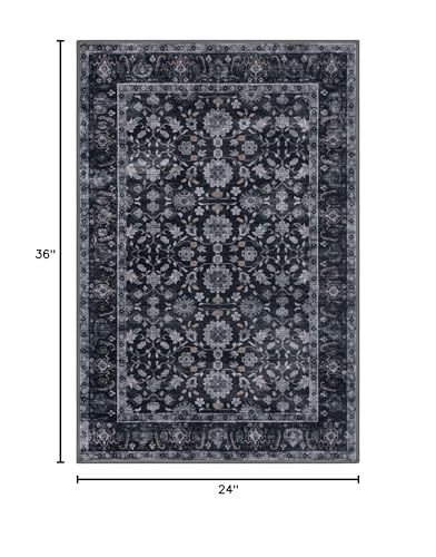 KUTA Vintage Floral Entryway Rug 2x3, Kitchen Area Rugs Non-Slip Washable Throw Rug, Black Grey Orange Ultra Thin Soft Print Front Door Mat Indoor Doormat for Entrance, Bedside, or Small Spaces - color: Black Grey Orange, size: 2' x 3' (Rectangular)