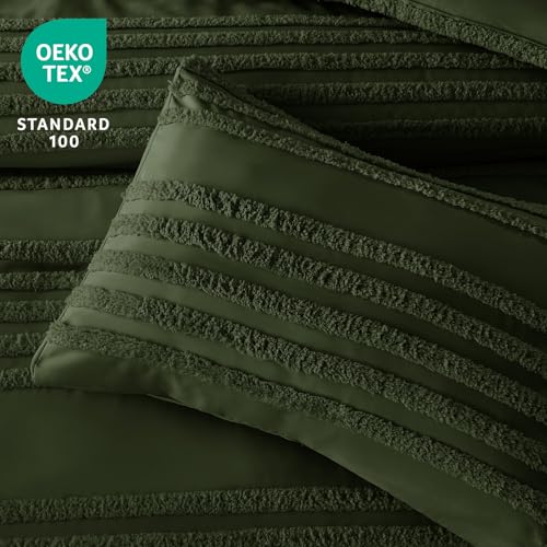 BEDELITE Boho Comforter Set Queen Size, Olive Green Tufted Striped Bed Set 3 Pieces, Soft Vintage Farmhouse Comforter for All Seasons, Boho Home Decor,Fluffy Jacquard Bedding with 2 Pillow Shams - color: Olive Green, size: Queen