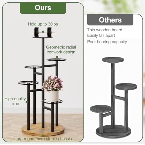 5 Tier Plant Stand Indoor Outdoor,Tiered Plant Stands,Wood Plant Shelf for Multiple Plants, Wrought Iron Flower Stand, Tall Plant Rack Shelf for House Patio Garden - BlackKite - color: BlackKite, size: 5-tiers