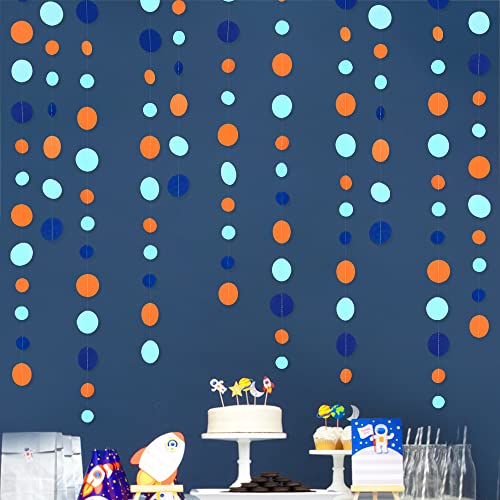 46 Ft Navy Blue Orange and Teal Circle Dots Garland Royal Blue Orange Aqua Polka Dot Hanging Paper Streamer for Birthday Wedding Bridal Baby Shower Outer Space Galaxy Theme Party Decorations Supplies - color: Blue Orange