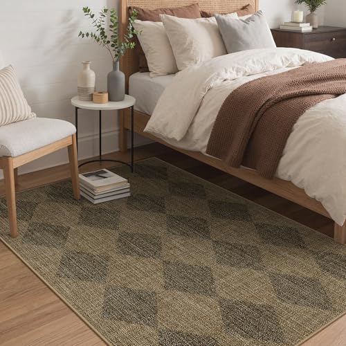 Bavni Checkered Easy Jute Rug,3x5 Area Rug Machine Washable Non Slip Woven Plaid Carpet, Geometric Diamond Non Shedding Low Pile Modern Farmhouse Floor Mat for Living Room, Bedroom, Entryway - color: Checkered-2, size: 3X5