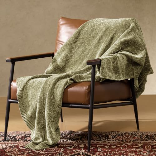 Chenille Throw Blanket for Couch, Cozy Soft Blanket Lightweight Decorative Throw for Living Room Sofa Chair, Stylish Home Decor, Ideal for Gifting, Sage 50"x60" - color: Sage Green, size: Throw