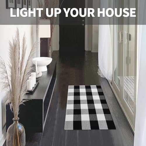 IOHOUZE Buffalo Plaid Checkered Rug 2x3 Ft Front Door Mats, Washable Area Rugs for Front Porch Decor, Spring Summer Welcome Mats Outdoor, Black White Rug for Farmhouse/Entryway/Home Entrance - color: Black and White, size: 2' x 3' (Rectangular)