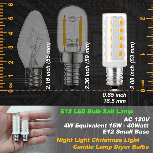 Dimmable Himalayan Salt Lamp Bulbs 15W-40W AC120V 400lm 2700K Warm White S6 C7 T20 4W E12 Mini Candelabra Base for Salt Rock Lamps & Baskets Night Light Decorative String Light Christmas, 8 Pack - color: 2700k Warm White, size: 4 Watt-Dimmable-8 Pack